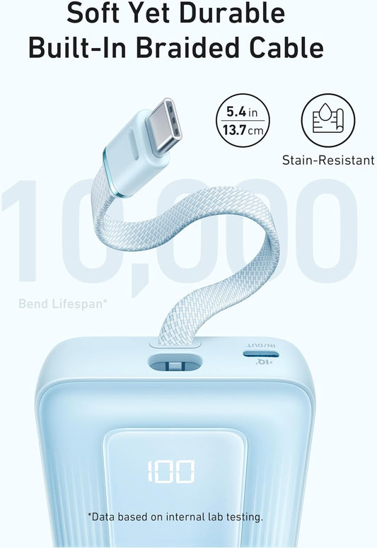 Externí baterie Anker Zolo, 10000mAh, 30W, QC + PD, 1 x USB-A - 2 x USB-C, modrá A1688031