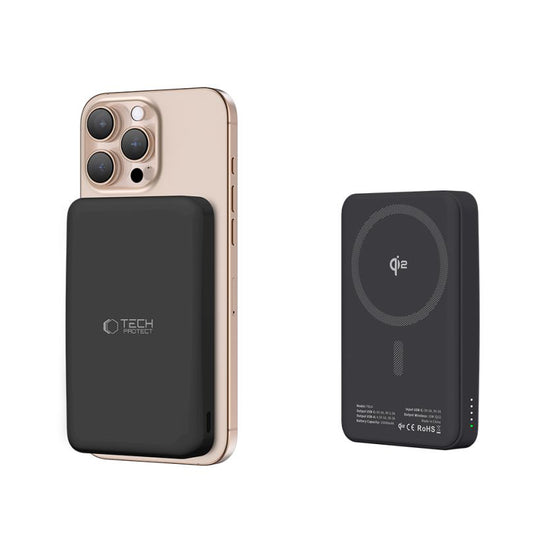 Externí bezdrátová baterie Tech-Protect PB24 LifeMag, 10000mAh, 15W, PD + FQI, 1 x QI - 1 x USB-A - 1 x USB-C, černá