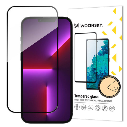 WZK Screen Protector for Apple iPhone 15 Pro, Shielded Glass, Full Glue, Case Friendly, Black