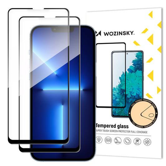 WZK Screen Protector for Apple iPhone 13 Pro Max, Shielded Glass, Full Glue, Set 2 pieces, Black
