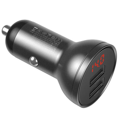 Baseus nabíječka do auta s digitálním displejem, 24 W, 2,4 A, 2 x USB-A, šedá CCBX-0G 