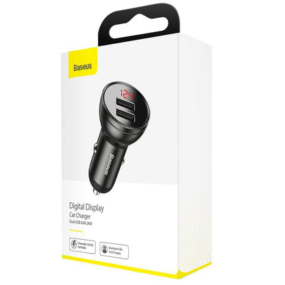 Baseus nabíječka do auta s digitálním displejem, 24 W, 2,4 A, 2 x USB-A, šedá CCBX-0G 