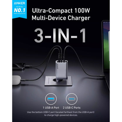 Síťová nabíječka Anker Prime, 100 W, 3A, 1 x USB-A - 2 x USB-C, šedá A2688341 A2688341 