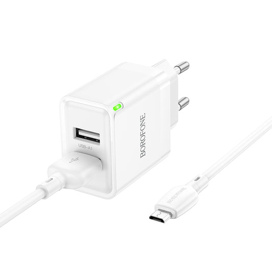 Síťová nabíječka s kabelem microUSB Borofone BN15 Strong, 10,5 W, 2,1 A, 2 x USB-A, bílá 