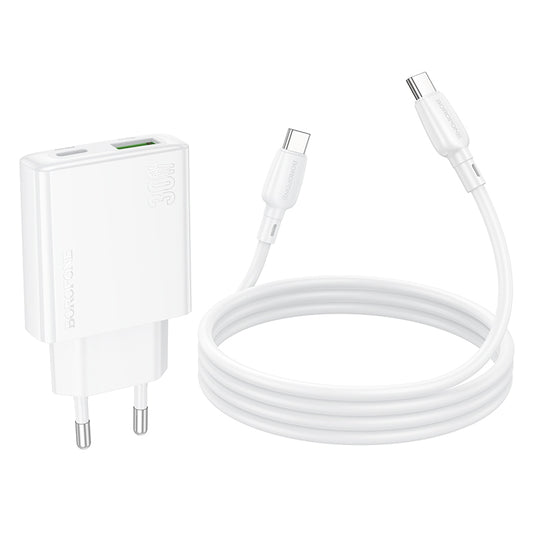 Síťová nabíječka s kabelem USB-C Borofone BN25 Wish, 30W, 3A, 1 x USB-A - 1 x USB-C, bílá 