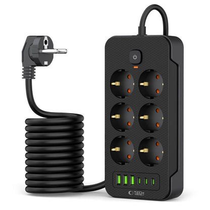 Síťová nabíječka Tech-Protect PC6X6, 3 x USB-A - 3 x USB-C - 6 x Schuko, černá 